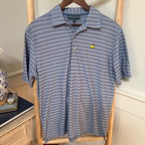 Masters Collection Mens Blue Striped Pima Cotton Nylon Polo Shirt Large L